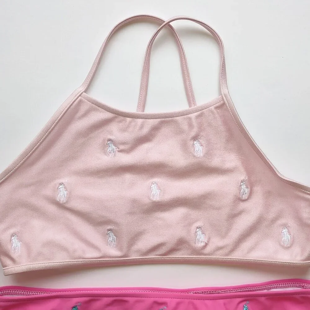 Polo Ralph Lauren Girl 2 Pc Swimsuit Bikini Size 14 Pony Lined Beach Resort EUC